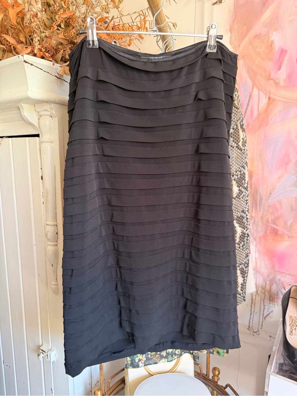 Tadashi Shoji Black Layered Pencil Skirt